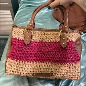 Rebecca Minkoff Pink and Tan Satchel with Leather Accents